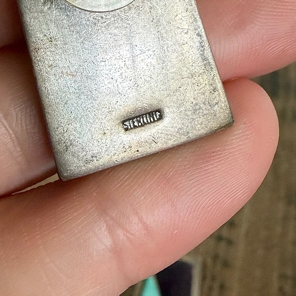 Sterling Silver, Turquoise and Purple-Gemmed Geometric Earrings EUC - Picture 4 of 5